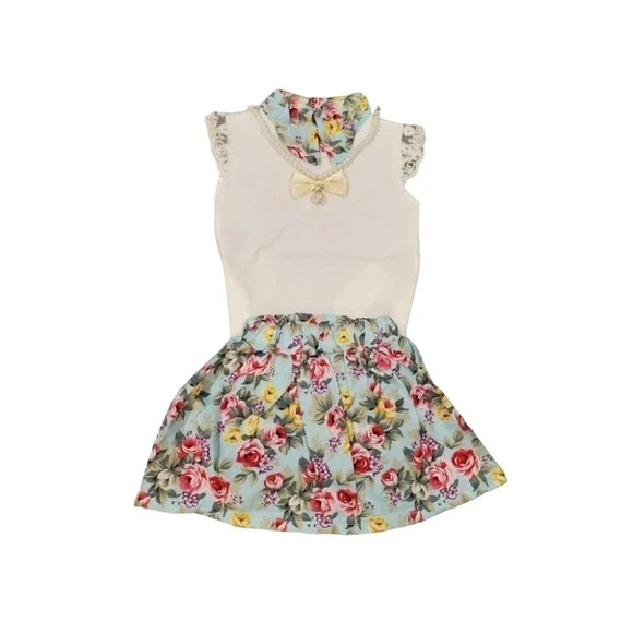 4T Blue Pearl 3 Piece Shirt, Skirt, Necklace Set Baby/Toddler Outfit - Picture 2 of 6